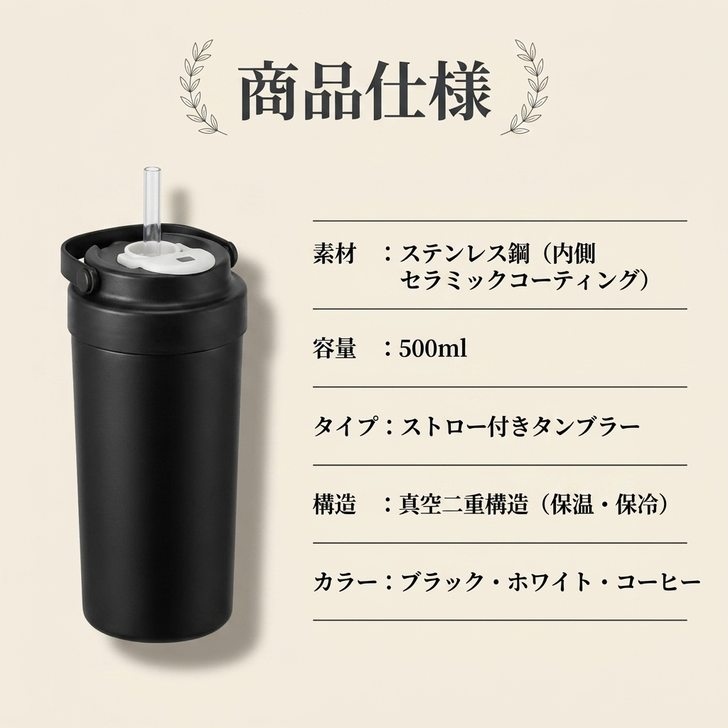 MORI TUMBLER™|真空断熱ストロータンブラー 500ml(セラミックコーティング/ステンレス)