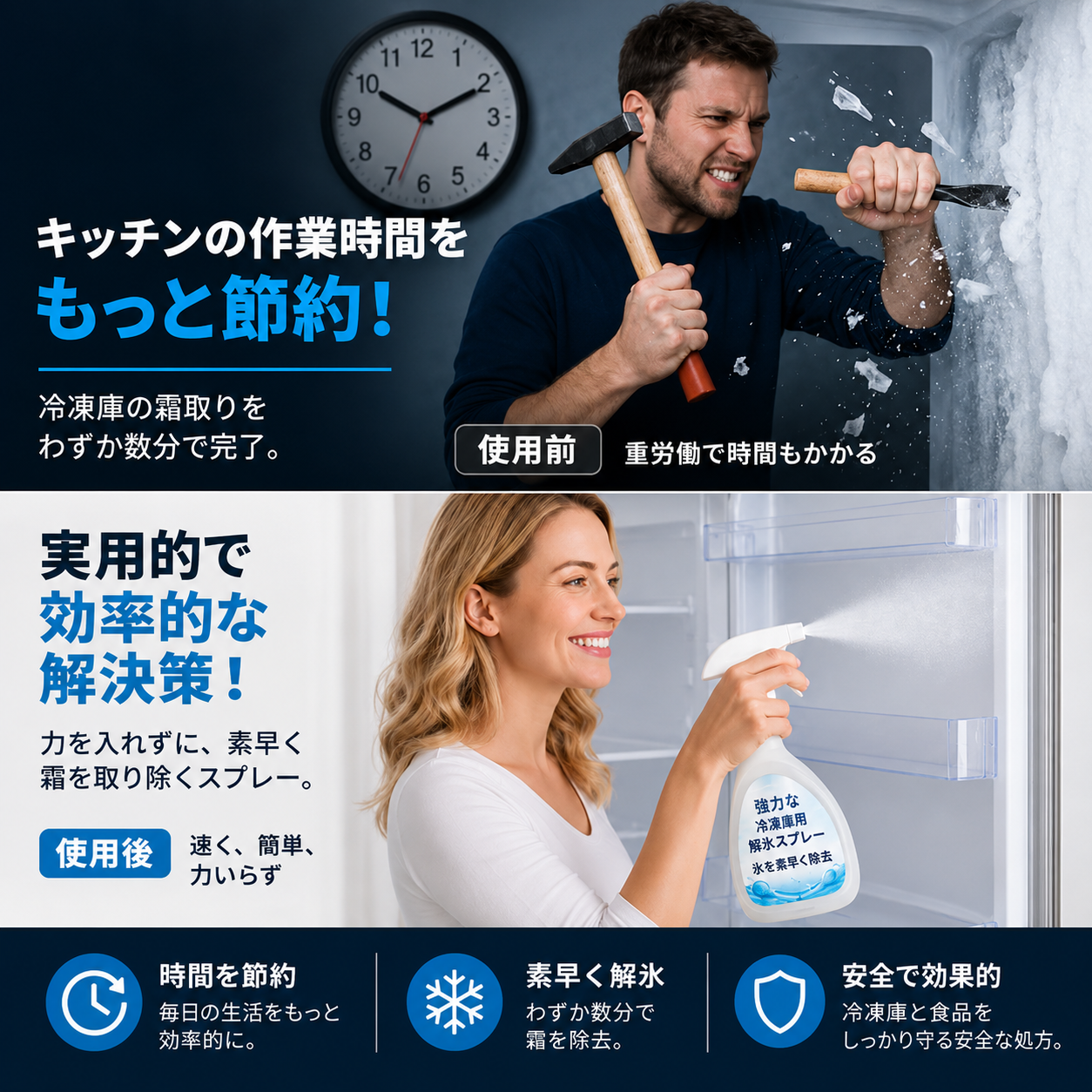 🧊 冷蔵庫用 急速クリーニング＆霜取りスプレー 50%オフ＆送料無料